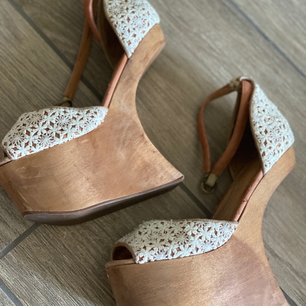 Jeffrey Campbell Beige Macramé Lace Wedge